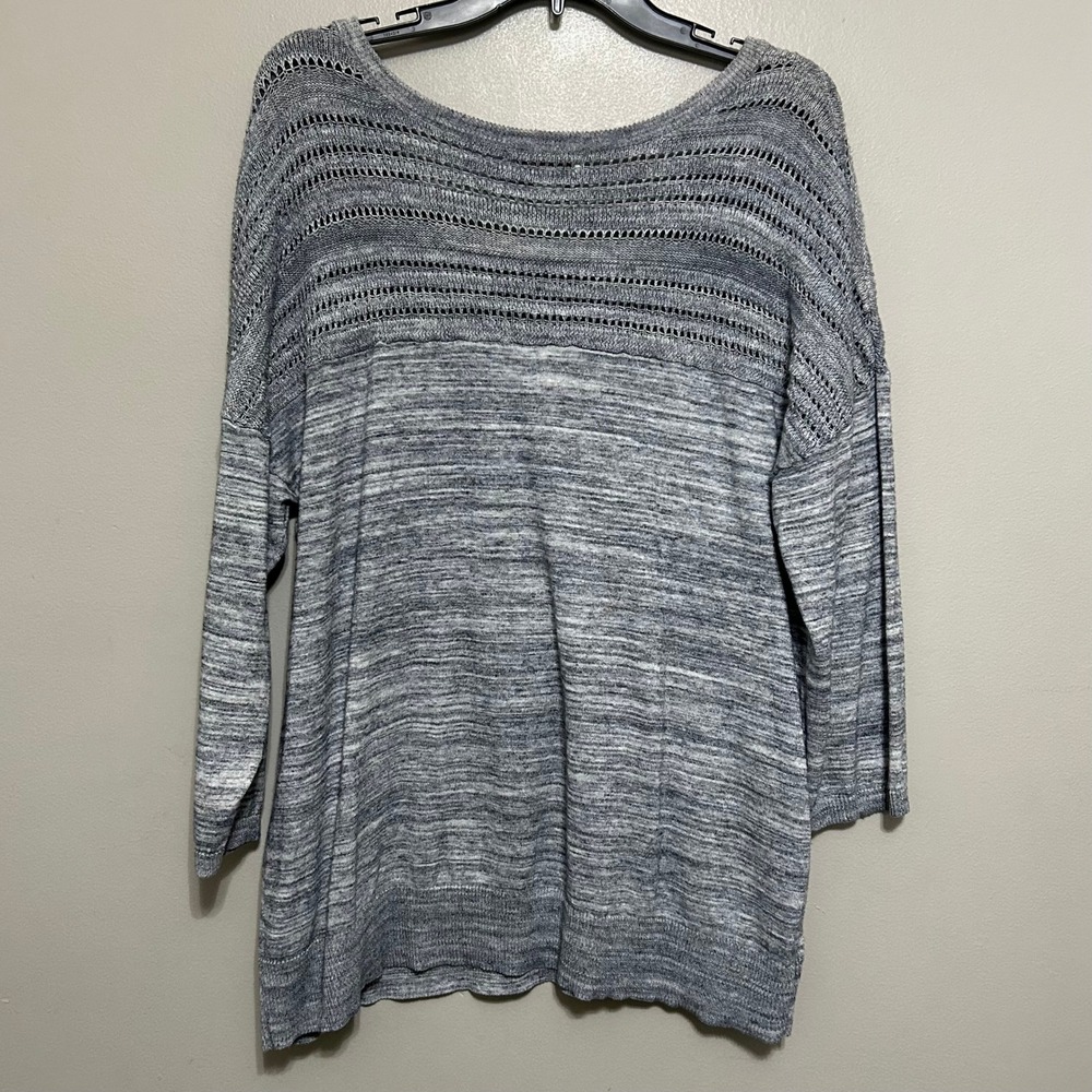 Coldwater Creek Sweater 1X 18 Blue Space Dye Crochet Yoke 3/4 Sleeve Coastal Fit - Picture 2 of 9